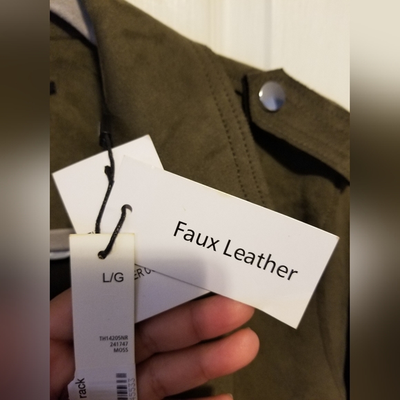 NWT T Tahari Jacket Faux Leather Women's Size L Color Olive Green - Picture 7 of 12